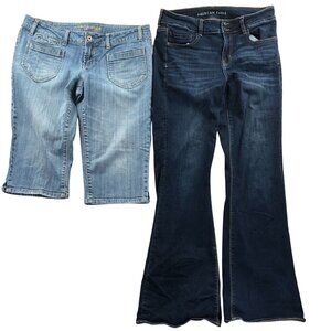 Two American Eagle Womens Jeans Sz 14 One Dark Flare Jeans & Light Denim Capris
